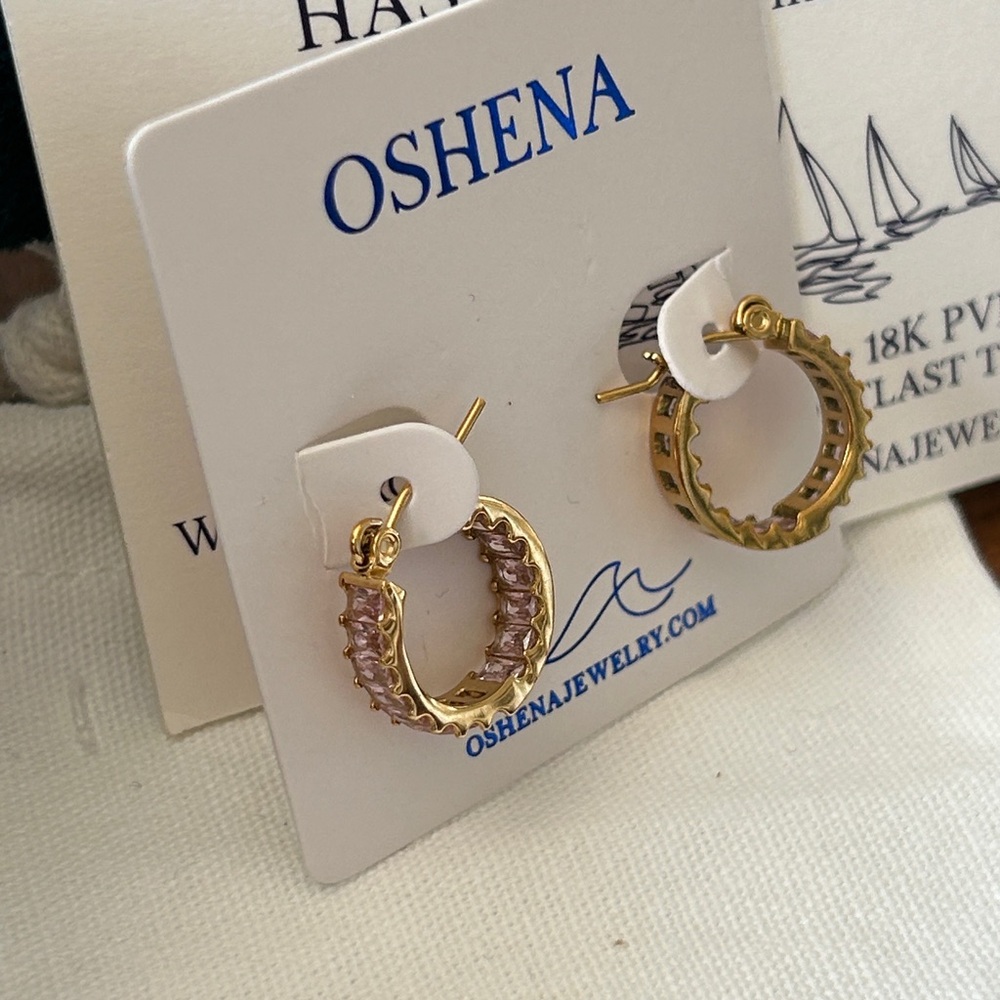 Oshena Designer Beachwear radiant pink stone Gold Hoop Earrings‎ NEW release!